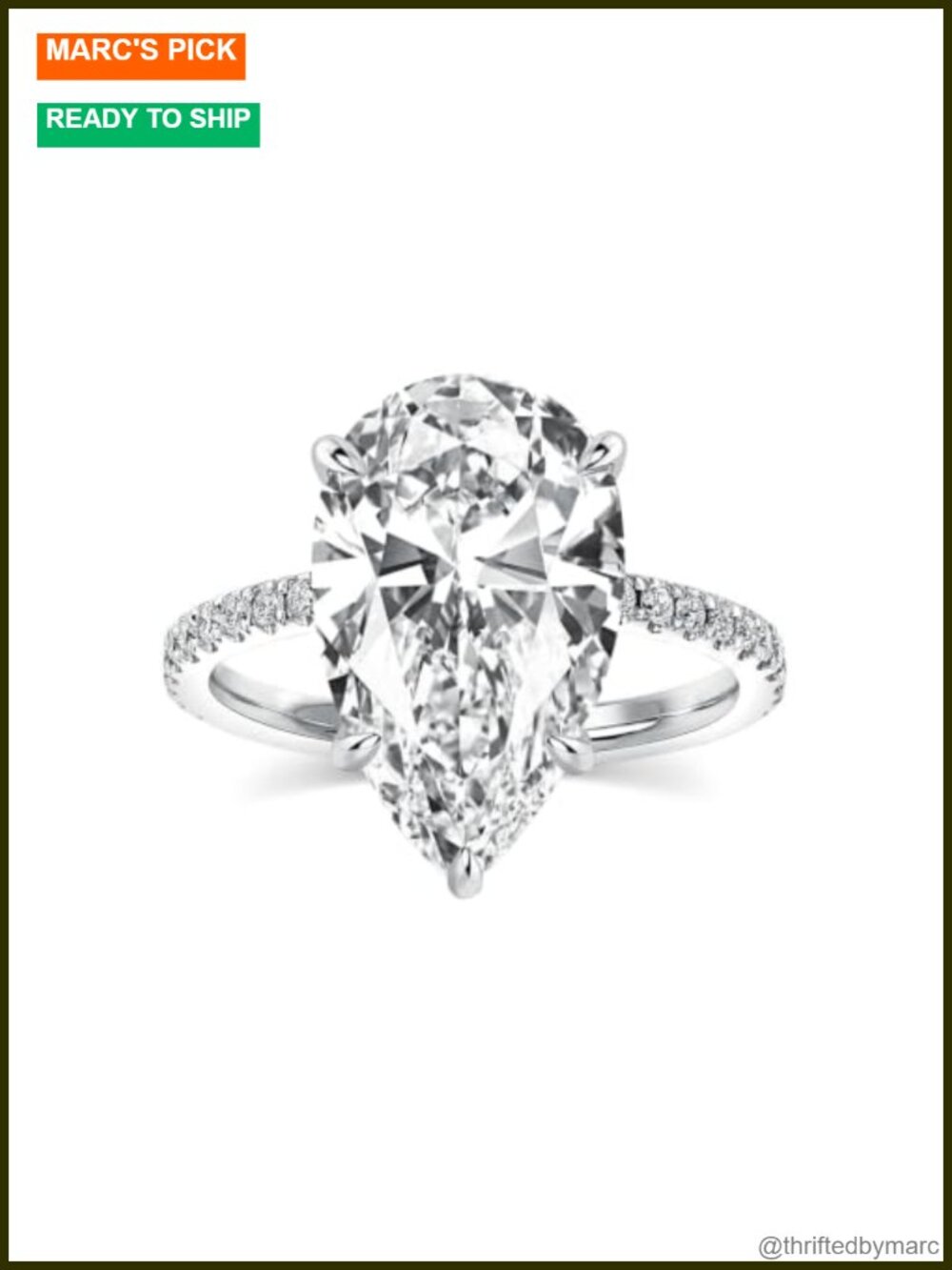 S925 Silver Pear Shaped Promise Ring with CZ Gemstone for Women